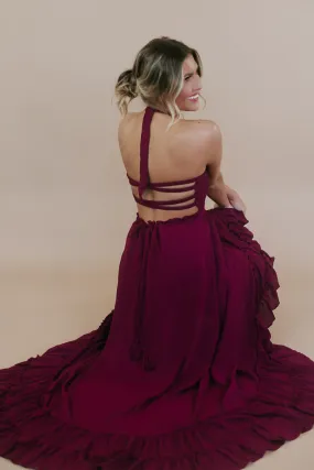 Between the Lines Maxi Dress, Burgundy