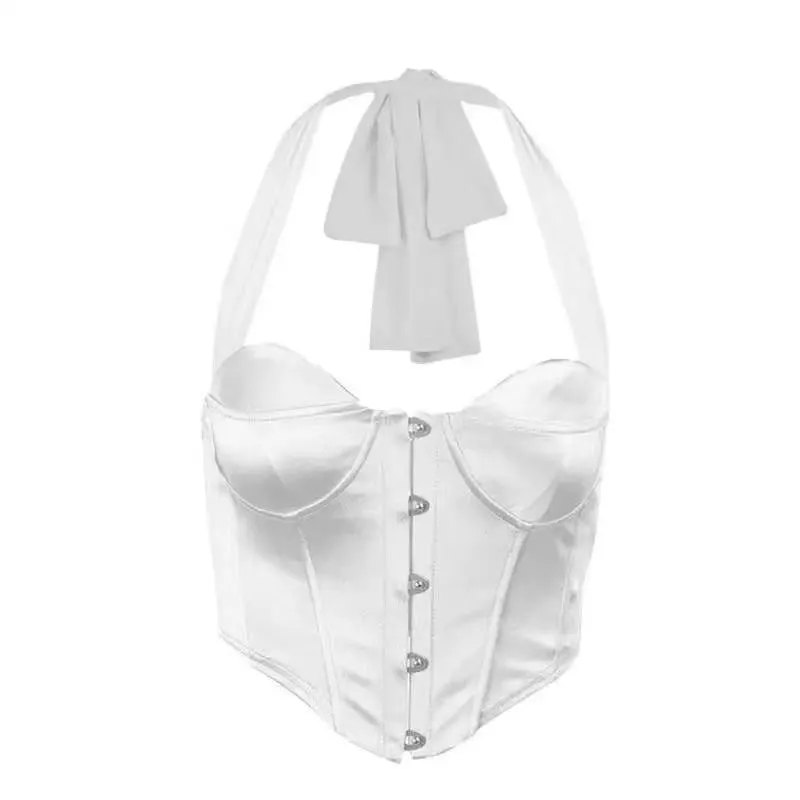 CORSET 'SEDUCTIVE WHITE' - Corset top alb satinat cu spatele gol