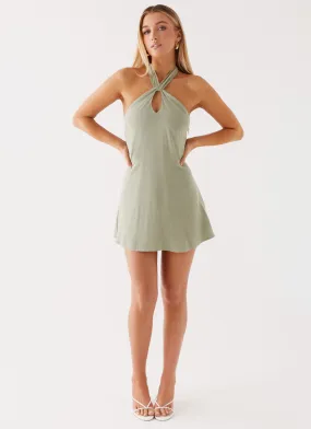 Counting Stars Linen Halterneck Dress - Sage