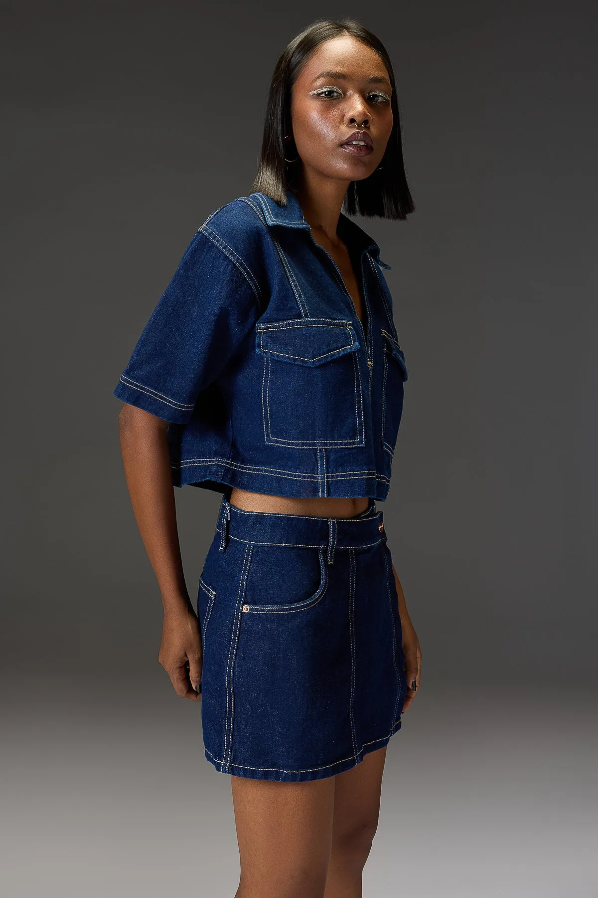 Cropped Raw Denim Top