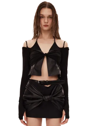 Knitted Spliced Leather Knot Top