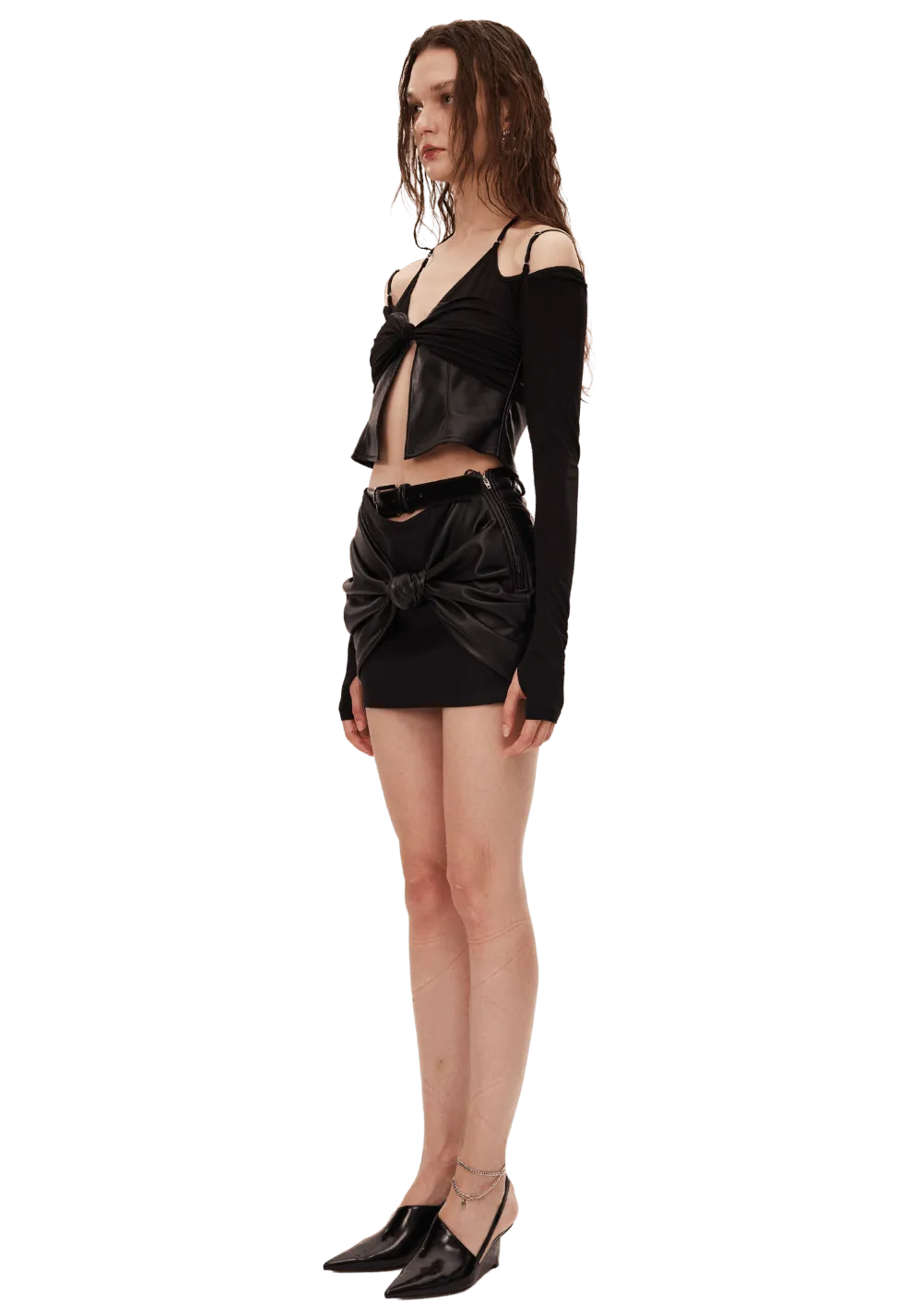 Knitted Spliced Leather Knot Top