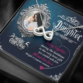 Mom To Daughter Infinity Heart Necklace With Custom Photo Message Card Wishing Marry Christmas Gift For Daughter