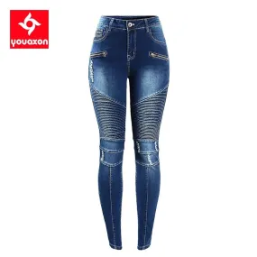 Motor Biker Style Skinny Jeans for Women - Edgy Moto & Biker Design