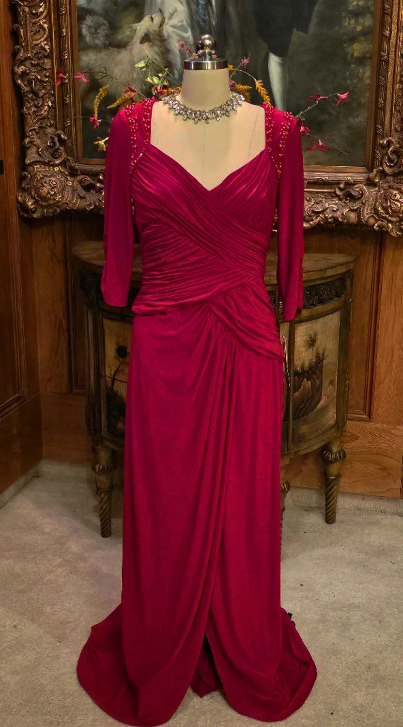 NEW - ADRIANNA PAPELL COLLECTION RUCHED EVENING GOWN IN DEEP SCARLET - NEVER WORN